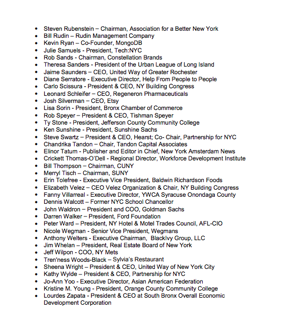 Final list of names on NY Forward Reopening Advisory Board. 