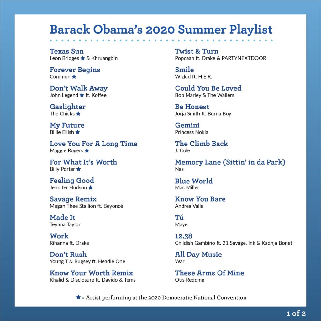 Barack Obama Summer 2020 Playlist includes music by Caribbean artists; Rihanna, Koffee, Popcaan & Bob Marley! 