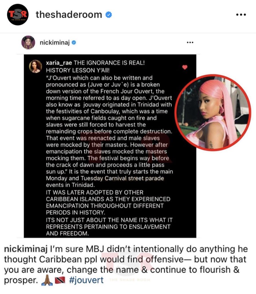 Nicki Minaj Responds to Michael B Jordan Jouvert Rum Trademark
